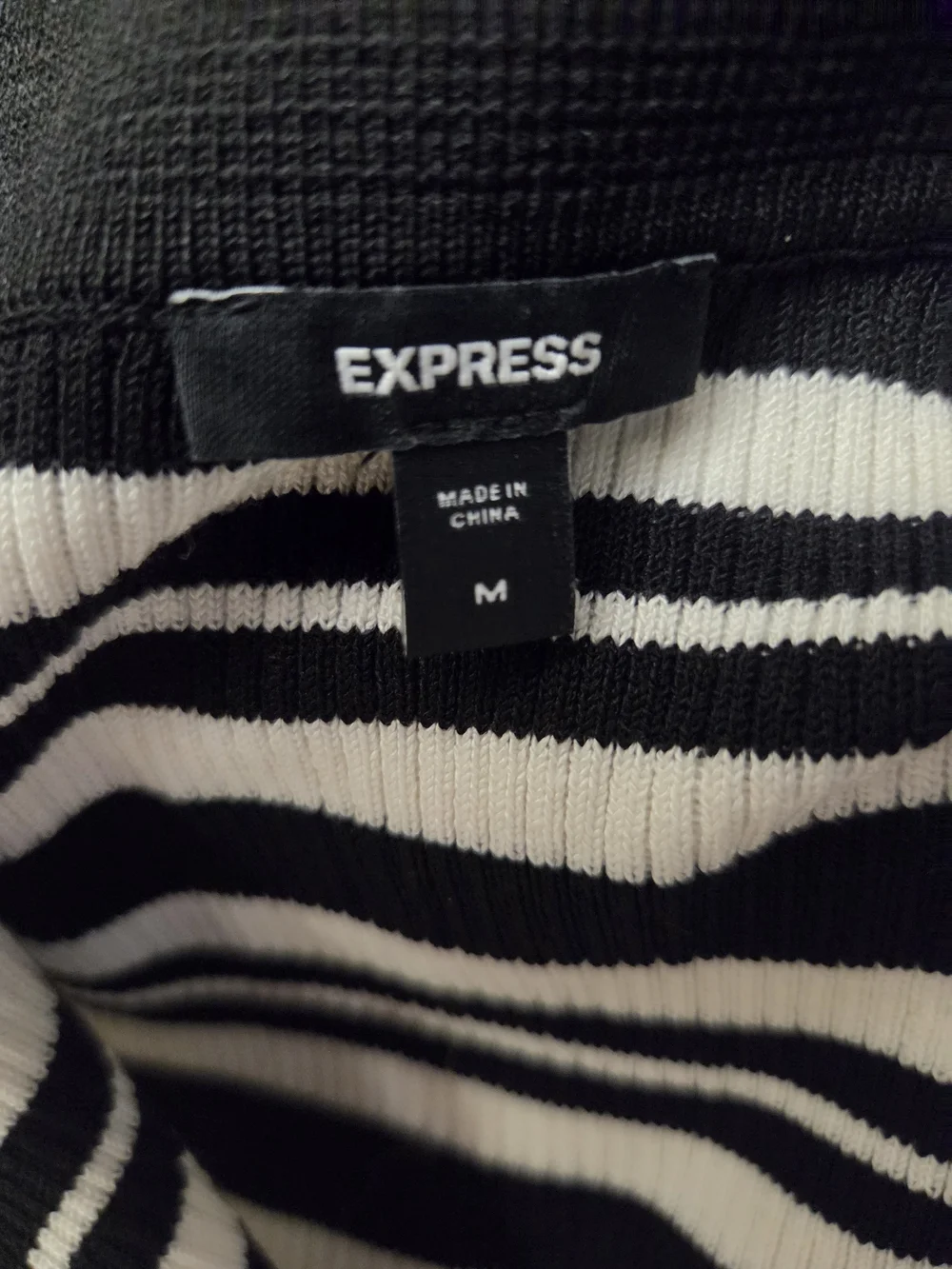 Express Black & White Striped Polo Cardigan with Contrast Collar - Beautiful